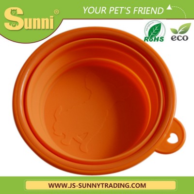 Cute folding travel pet bowl with lid silicone collapsible bowl